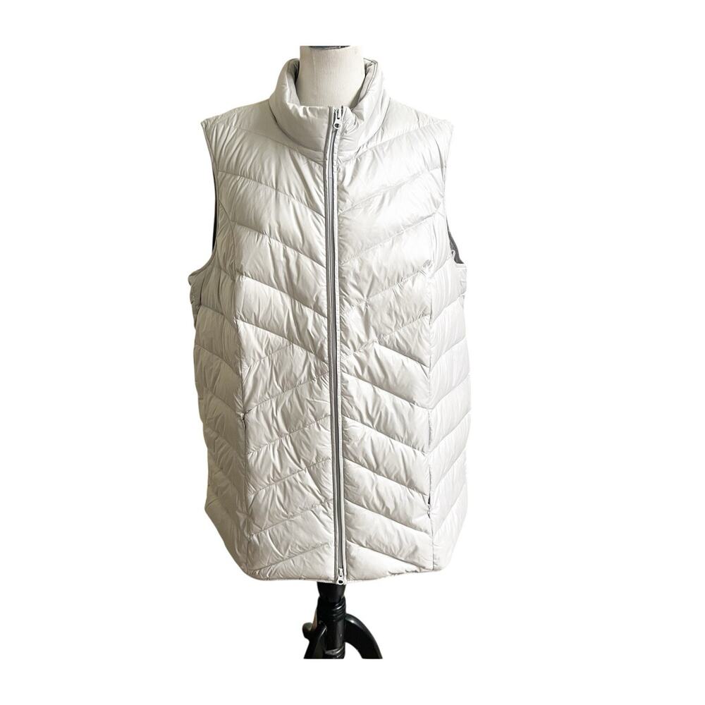 J Jill Women’s Side-Zip Down Puffer Vest Fog Light Beige Plus Size 3X Sleeveless